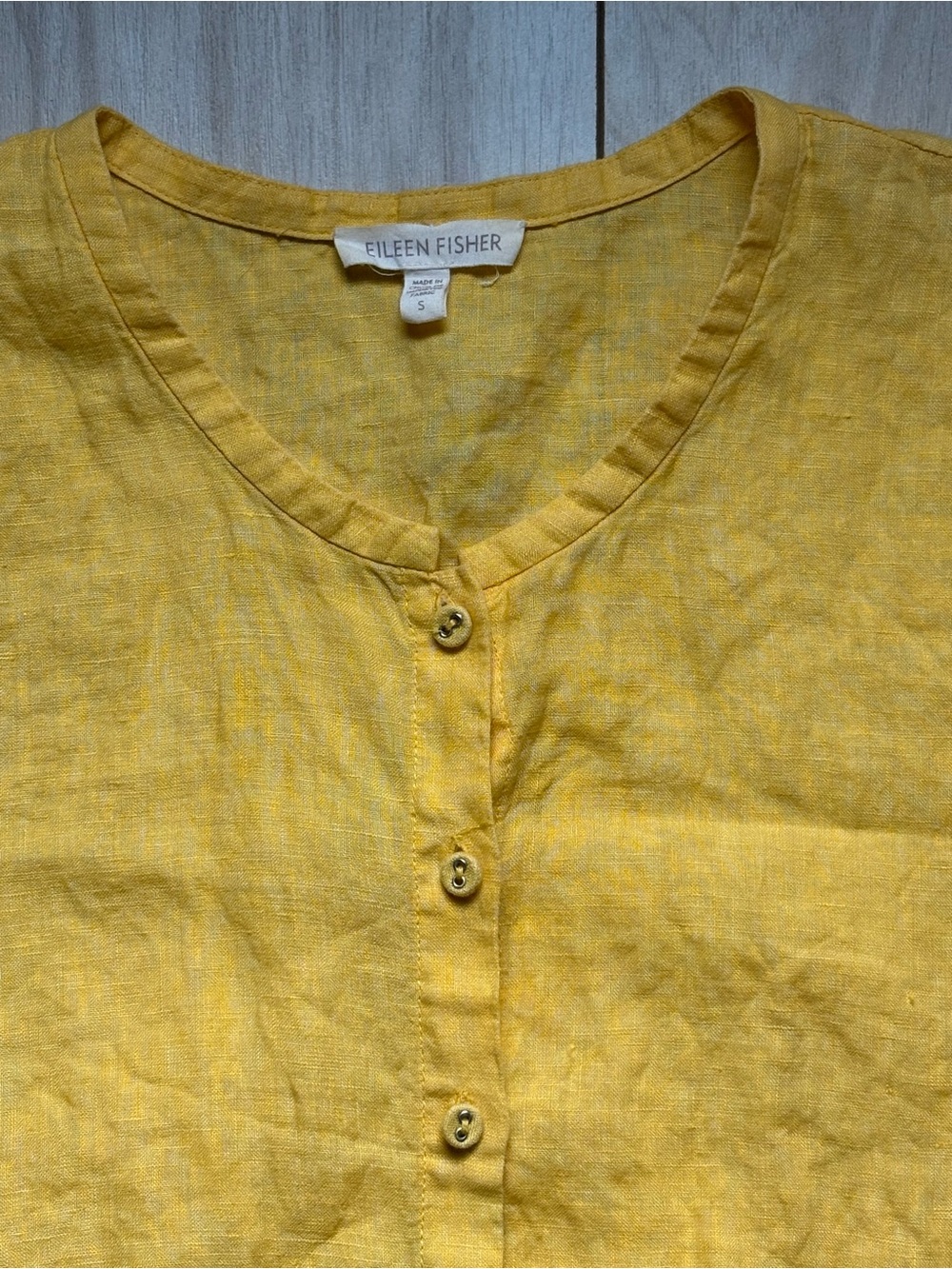 Eileen Fisher 100% Irish Linen Yellow Blouse Size Small Button Front - Picture 3 of 6